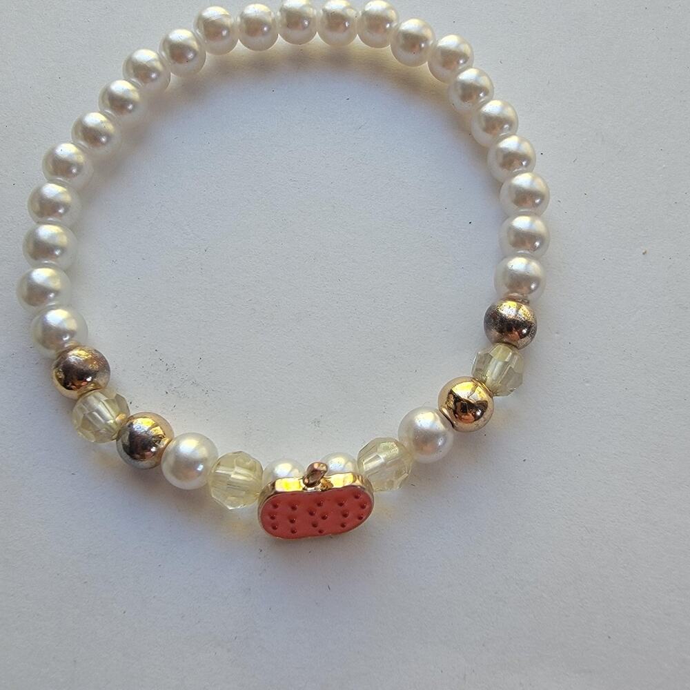 Pumpkin Beaded Bracelet White Pearl Stretch Halloween Charm Cute Gift Jewelry